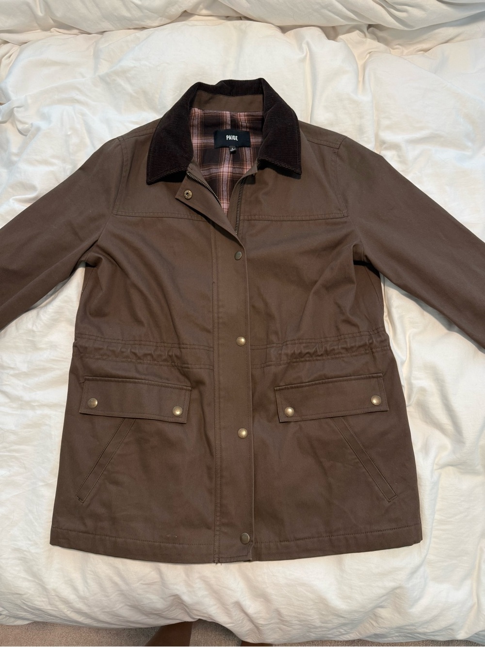 Paige Women's Brown Utility Jacket with Corduroy Collar